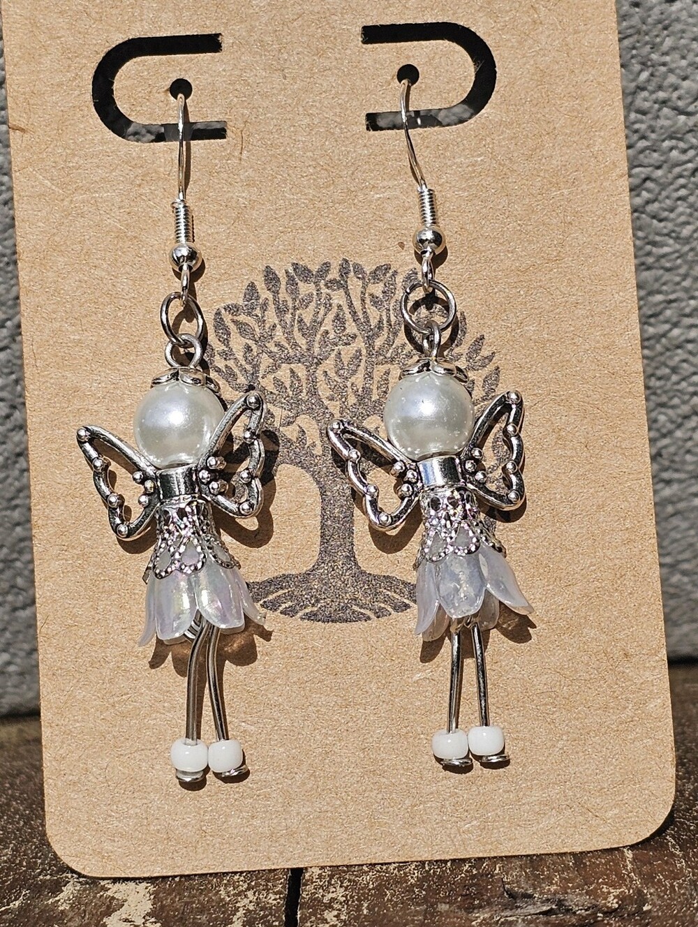 😇🪷🧚‍♀️ Handmade White Fairy Angel Dangle Earrings